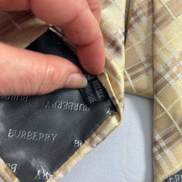 Burberry Silk Tie Necktie Boxed Set Cufflinks Pocket Square Cream Brown - Picture 6 of 16